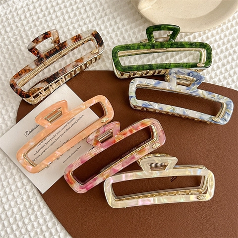 Elegante Pinza per Capelli Rettangolare in Acetato per Donna Trama Marmorea Vintage Grande Fermaglio Traforato Antiscivolo