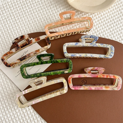 Elegante Pinza per Capelli Rettangolare in Acetato per Donna Trama Marmorea Vintage Grande Fermaglio Traforato Antiscivolo
