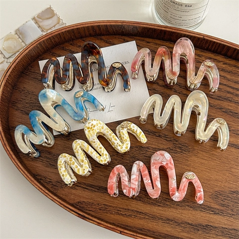 Französischer Vintage Acetat Wellen Haarklammer Eleganter Marmor Textur Haargreifer Vielseitiger Rutschfester Haarschmuck Für Damen