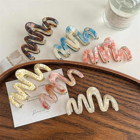 Französischer Vintage Acetat Wellen Haarklammer Eleganter Marmor Textur Haargreifer Vielseitiger Rutschfester Haarschmuck Für Damen