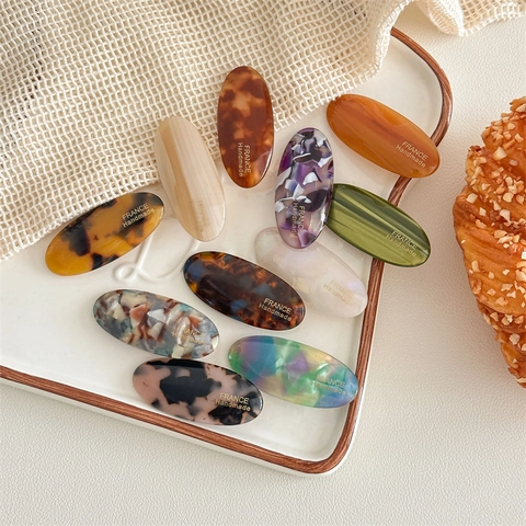 French Style Acetate Oval Hair Clip Vintage Tortoiseshell Marble Pattern Duckbill Side Clip Elegant Headwear For Women