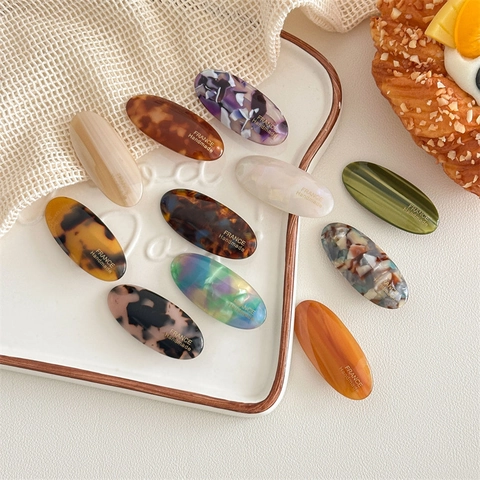 French Style Acetate Oval Hair Clip Vintage Tortoiseshell Marble Pattern Duckbill Side Clip Elegant Headwear For Women