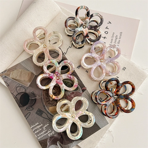 Pinza per Capelli a Forma di Fiore in Acetato Vintage per Donna Texture Marmo Floreale Traforata Dolce Elegante Accessorio
