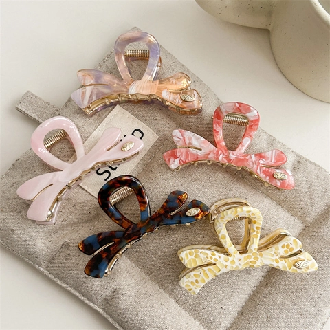 Molletta per Capelli a Fiocco in Acetato Irregolare Coreana Dolce Marmo Tartarugato Grande per Donna Accessori Capelli