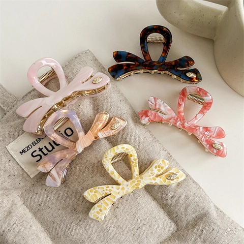 Molletta per Capelli a Fiocco in Acetato Irregolare Coreana Dolce Marmo Tartarugato Grande per Donna Accessori Capelli