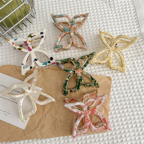 Handgefertigt Hohl Schmetterling Acetat Haarklammer Elegant Marmor Blumen Muster Groß Haarklammer Für Damen Haarschmuck