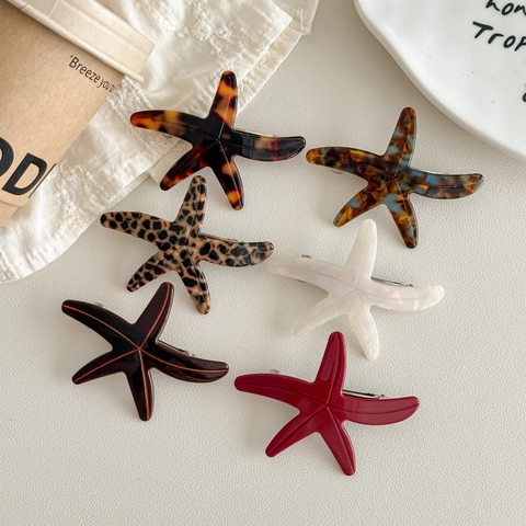 Pinza para el Cabello de Acetato de Estrella de Mar Serie Océano para Mujer Patrón de Leopardo Accesorios de Cabello Hechos a Mano Moda