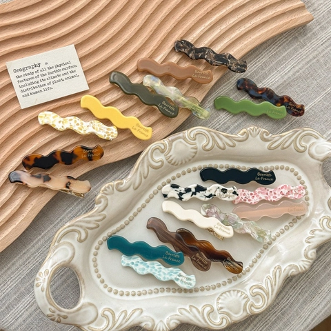 Französischer Stil Wellen Acetat Haarklammer Für Damen Elegant Marmor Schildpatt Entenschnabel Seitenclip Rutschfest Haarschmuck