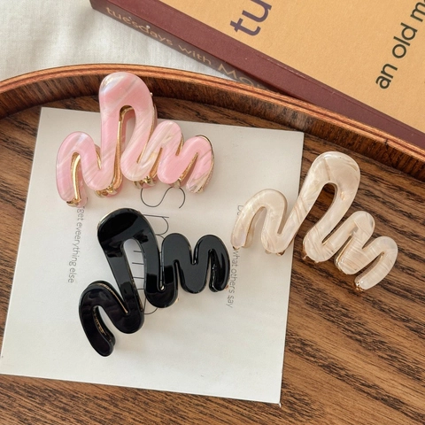 Korean Minimalist Wave Shape Hair Claw Clip Acetate Marble Pattern Shark Clip For Women Large Hair Accessory