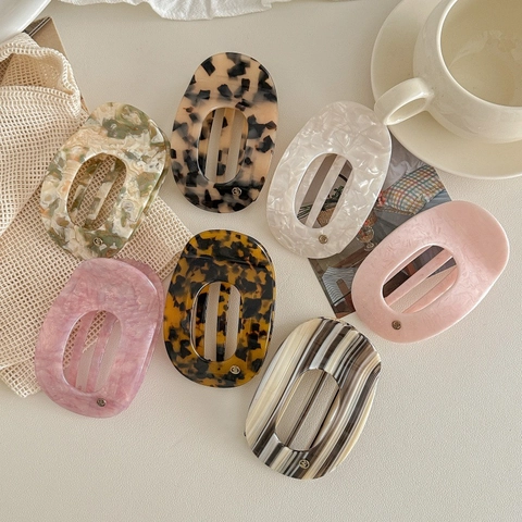 French Vintage Acetate Hair Claw Clip For Women Elegant Marble Leopard Pattern Large Flat Duckbill Clip Hair Accessories