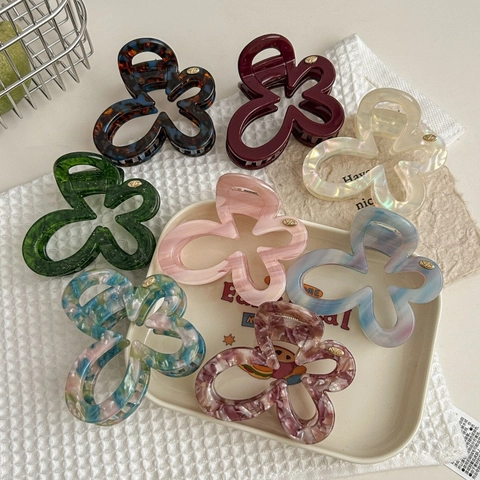Elegant Acetate Butterfly Flower Hair Claw Clip For Women Stylish Marble Pattern Shark Clip Korean Style Large Hair Barrette Accessories