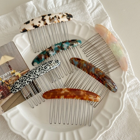 Vintage Acetat Haarkamm Für Damen Französisch Handgefertigt Schildpatt Muster Metallzähne Seitenkamm Elegantes Styling Zubehör