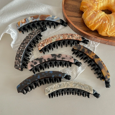 Acetate Banana Hair Clip Double Teeth Ponytail Holder Tortoiseshell Marble Pattern Vertical Hair Clip For Women Accessory