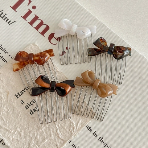 Élégant Peigne à Cheveux Nœud en Acétate Style Français Motif Écaille Dents en Métal Peigne d'Insertion pour Coiffage Femme Accessoire Cheveux