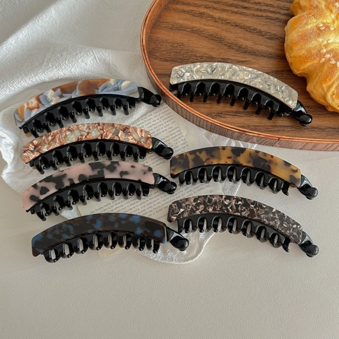 Acetate Banana Hair Clip Double Teeth Ponytail Holder Tortoiseshell Marble Pattern Vertical Hair Clip For Women Accessory