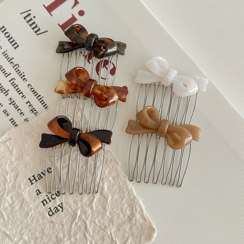 Élégant Peigne à Cheveux Nœud en Acétate Style Français Motif Écaille Dents en Métal Peigne d'Insertion pour Coiffage Femme Accessoire Cheveux