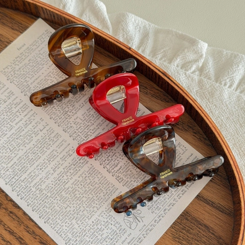 Pinza per Capelli in Acetato di Cellulosa Retrò Francese per Donna Motivo Tartarugato Stile Maillard Vintage Piccolo Fermaglio Rosso