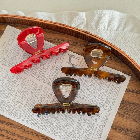 Pinza per Capelli in Acetato di Cellulosa Retrò Francese per Donna Motivo Tartarugato Stile Maillard Vintage Piccolo Fermaglio Rosso