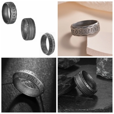Nordic Viking Rune Rings Set For Men Stainless Steel Vintage Punk Celtic Knot Engraved Band Rings Retro Jewelry Gift