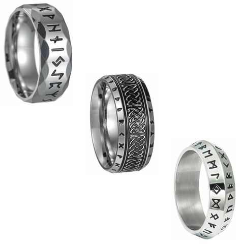 Nordic Viking Rune Rings Set For Men Stainless Steel Vintage Punk Celtic Knot Engraved Band Rings Retro Jewelry Gift