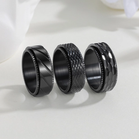 8mm Spinner Ring For Men Women Titanium Steel Rotatable Stress Relief Band Ring Punk Geometric Pattern Finger Jewelry