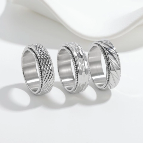 8mm Spinner Ring For Men Women Titanium Steel Rotatable Stress Relief Band Ring Punk Geometric Pattern Finger Jewelry