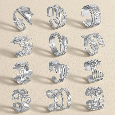 Minimalistische Edelstahl Offene Verstellbare Ringe Für Damen Geometrische Herz Schlange Blatt Blume Fingerringe Modeschmuck