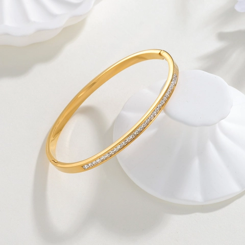 Bracciale Rigido Minimalista in Acciaio al Titanio con Filo Singolo di Strass per Donna Bracciale Smaltato Geometrico Dorato Gioielli
