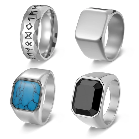 Stainless Steel Nordic Rune Rings Collection For Men Hip Hop Retro Geometric Signet Rings Gold Silver Black Jewelry Gift