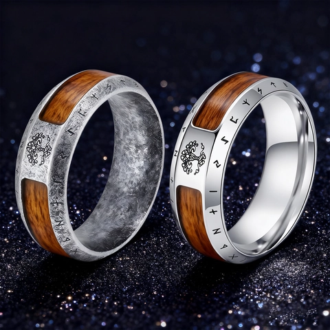 Viking Tree Of Life Stainless Steel Ring For Men Vintage Nordic Rune Band Ancient Silver Distressed Fashion Jewelry Gift