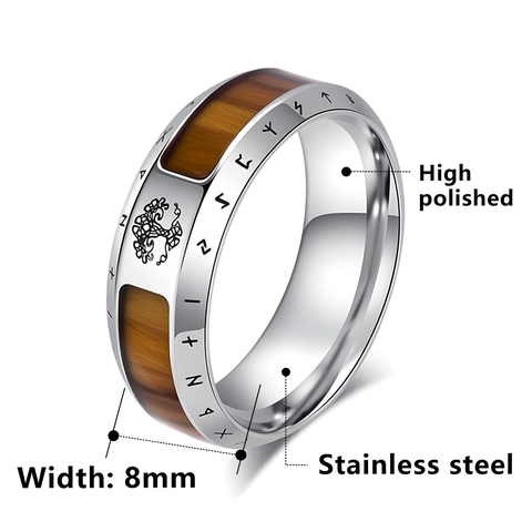 Viking Tree Of Life Stainless Steel Ring For Men Vintage Nordic Rune Band Ancient Silver Distressed Fashion Jewelry Gift