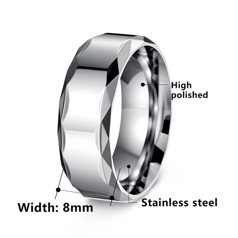 Anello in Acciaio al Titanio Sfaccettato Geometrico per Uomo Moda Minimalista Lucido Motivo a Rombi Gioielli Accessori