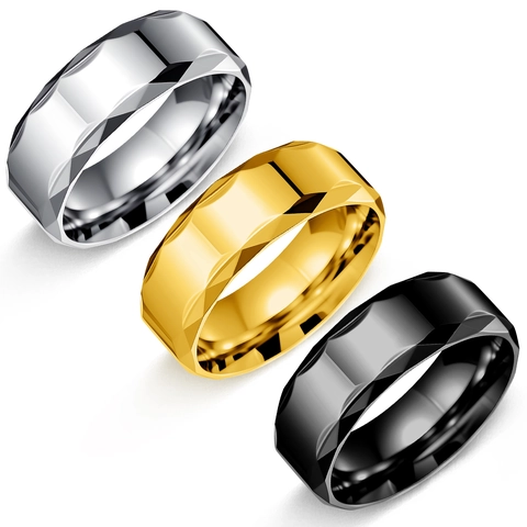 Anello in Acciaio al Titanio Sfaccettato Geometrico per Uomo Moda Minimalista Lucido Motivo a Rombi Gioielli Accessori