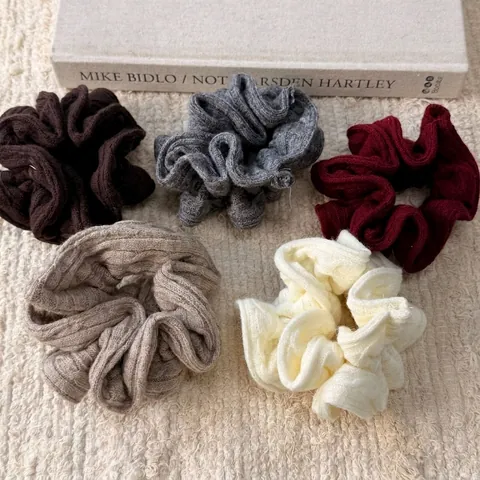 Coletero de Punto Acanalado Vintage Coreano para Mujer Otoño Invierno Elástico para el Cabello de Punto de Cable Grueso Color Sólido Accesorios para el Cabello de Moda