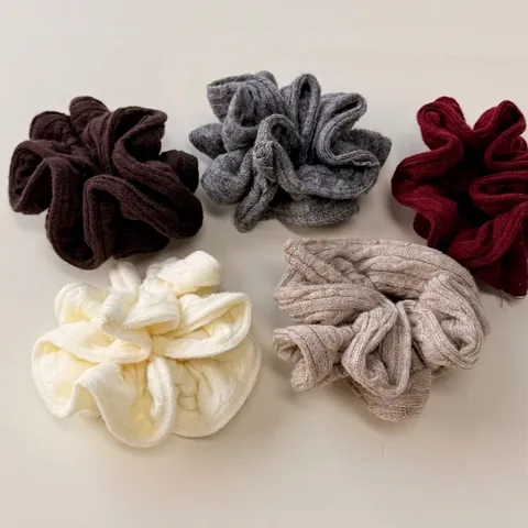 Coletero de Punto Acanalado Vintage Coreano para Mujer Otoño Invierno Elástico para el Cabello de Punto de Cable Grueso Color Sólido Accesorios para el Cabello de Moda