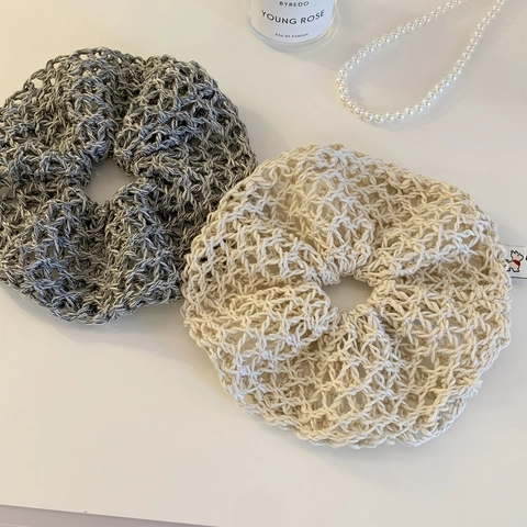 Bohemian Oversized Knitted Hollow Scrunchie Crochet Yarn Hair Tie For Women Ethnic Style Korean Design Elastic Hair Band Accessory