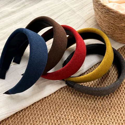 Vintage Solid Color Wide Brim Thickened Sponge Headband For Women Autumn Winter High Skull Top Fashion Hair Accessories