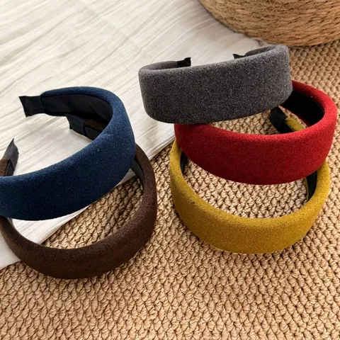 Vintage Solid Color Wide Brim Thickened Sponge Headband For Women Autumn Winter High Skull Top Fashion Hair Accessories