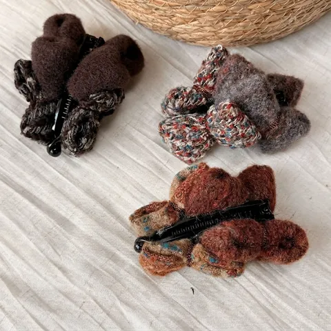 Koreanischer Stil Schleife Plüsch Gestrickter Bananenclip Für Damen Eleganter Herbst Winter Haarkralle Haarnadel Zubehör