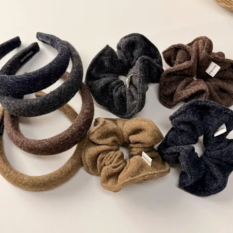 Korean Retro Woolen Fabric Scrunchies And Padded Headbands For Women Winter Thick Hair Ties Handmade Elastic Hair Accessories