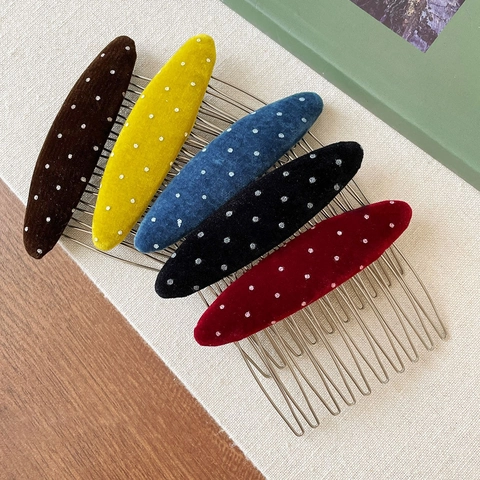 Französische Vintage Samt Punktmuster Haarkamm Für Damen Legierung Metall Zähne Seitenkamm Haarschmuck Für Styling