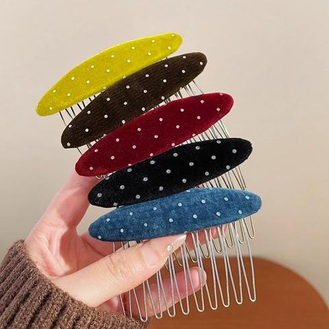 Französische Vintage Samt Punktmuster Haarkamm Für Damen Legierung Metall Zähne Seitenkamm Haarschmuck Für Styling