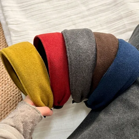 Cerchietto a Tesa Larga Imbottito in Tessuto di Lana Autunno Inverno per Donna Cranio Alto Elegante Spesso Morbido Accessorio per Capelli
