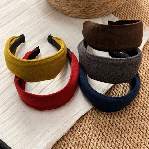 Cerchietto a Tesa Larga Imbottito in Tessuto di Lana Autunno Inverno per Donna Cranio Alto Elegante Spesso Morbido Accessorio per Capelli
