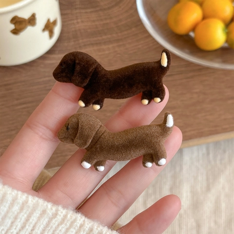 Graziosa Molletta per Capelli a Bassotto Floccato per Donna Bambini Stile Coreano Clip a Becco d'Anatra Animale Cartone Animato