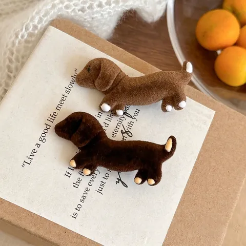 Graziosa Molletta per Capelli a Bassotto Floccato per Donna Bambini Stile Coreano Clip a Becco d'Anatra Animale Cartone Animato