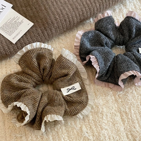 Elastico per Capelli in Stile Coreano in Filato Lavorato a Maglia Con Bordo in Pizzo Elegante Fermacoda per Donna Accessorio Invernale