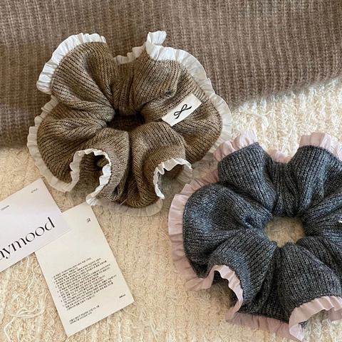 Elastico per Capelli in Stile Coreano in Filato Lavorato a Maglia Con Bordo in Pizzo Elegante Fermacoda per Donna Accessorio Invernale