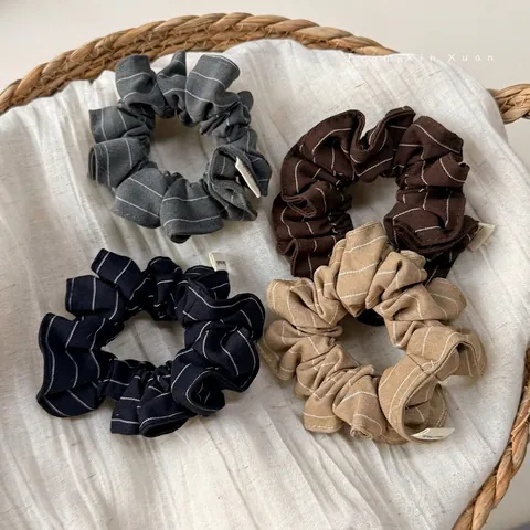 Elastico per Capelli in Tessuto a Righe Retro Stile Coreano per Donna Alta Elasticità Fatto a Mano Moda Semplice Accessori