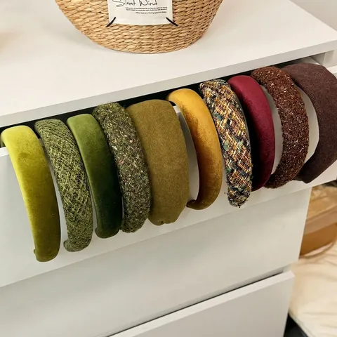 Vintage Samt Tweed Gepolsterter Haarreif Für Damen Koreanischer Stil Breit Dick Hoch Kopfkontur Handgemacht Haarschmuck